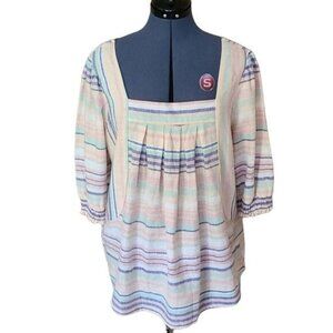Ava James 1X linen balloon sleeve striped peasant top